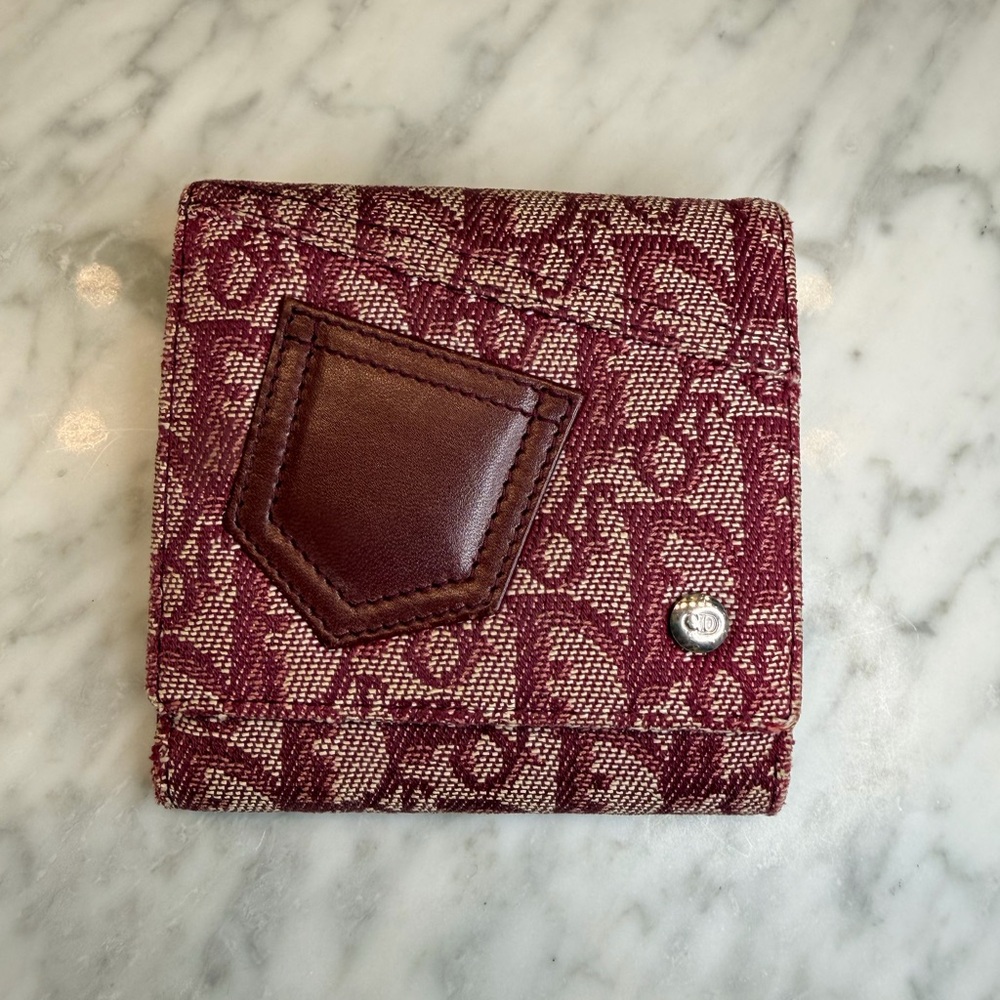 Dior Trotter Red and Brown Monogram Wallet EUC